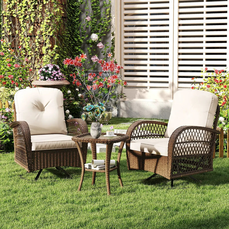 3-Piece Patio Swivel Rocker Set with Glass Side Table by DirectDeals