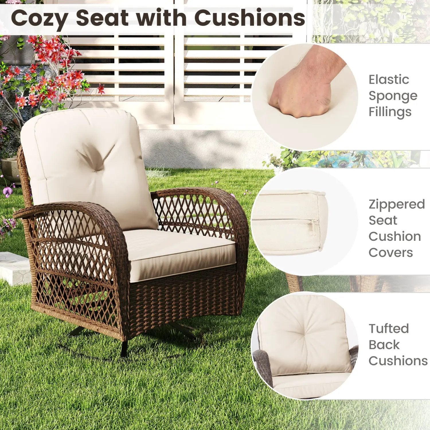 3-Piece Patio Swivel Rocker Set with Glass Side Table by DirectDeals