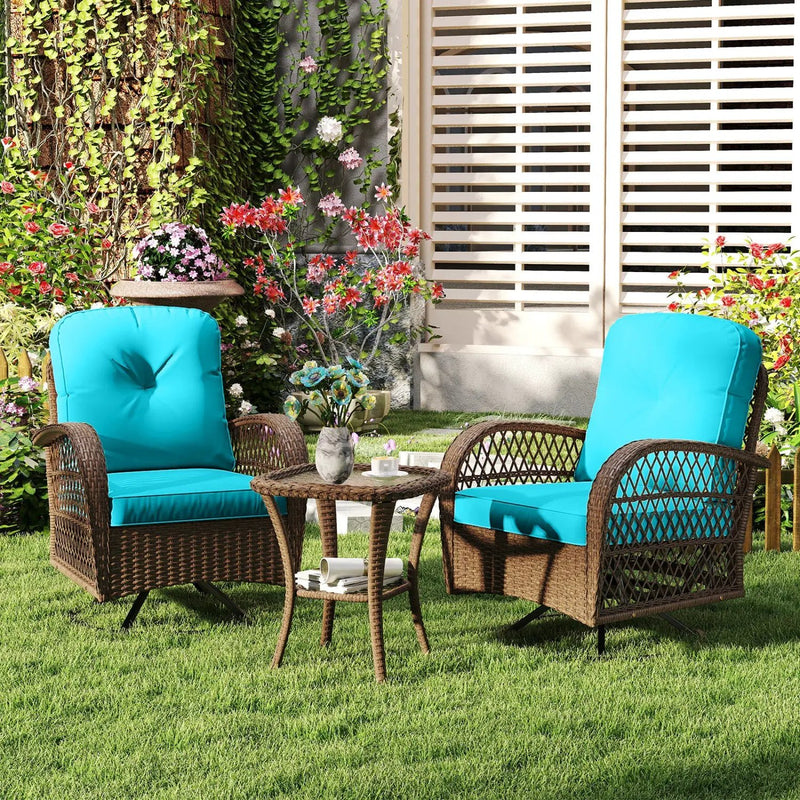 3-Piece Patio Swivel Rocker Set with Glass Side Table by DirectDeals