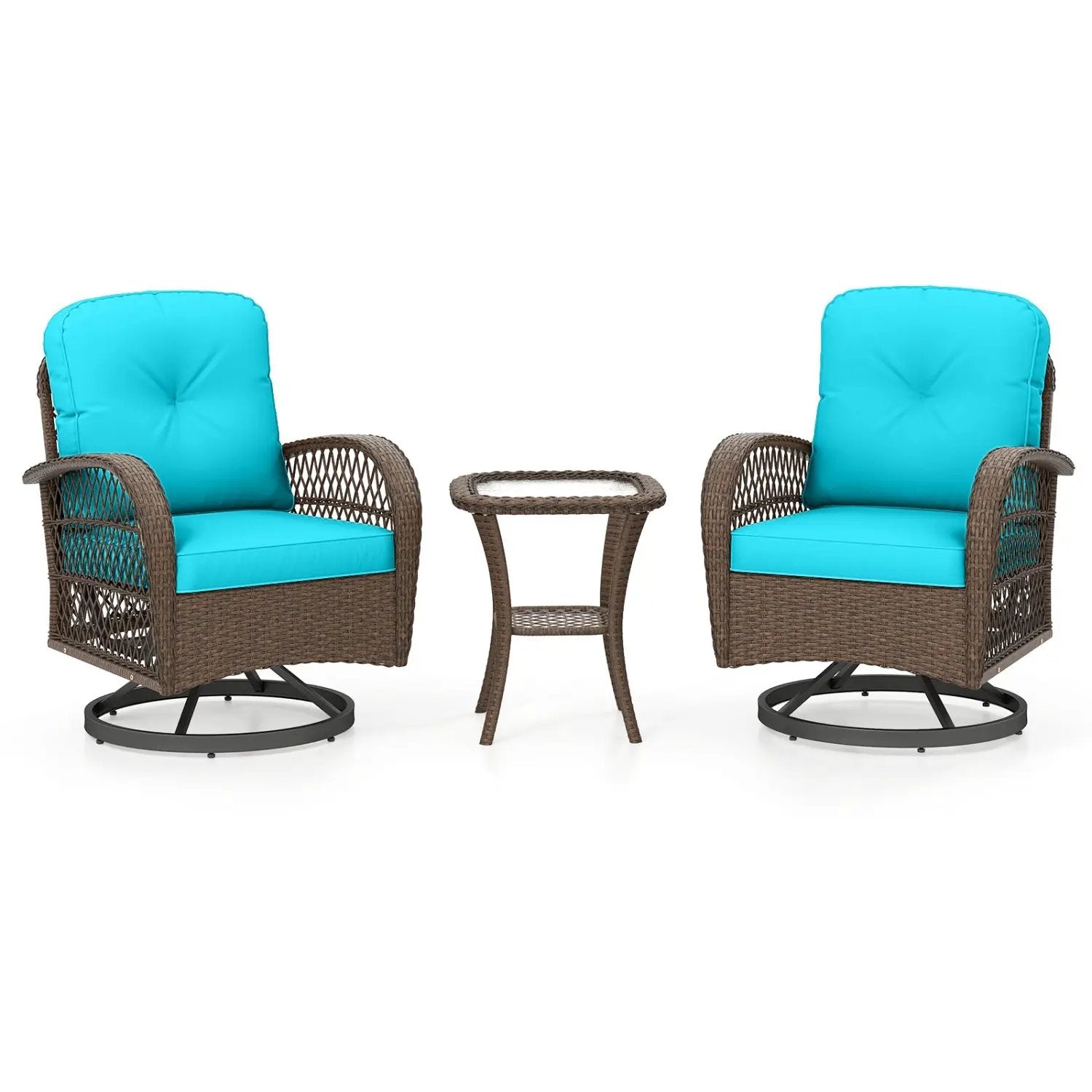 3-Piece Patio Swivel Rocker Set with Glass Side Table by DirectDeals