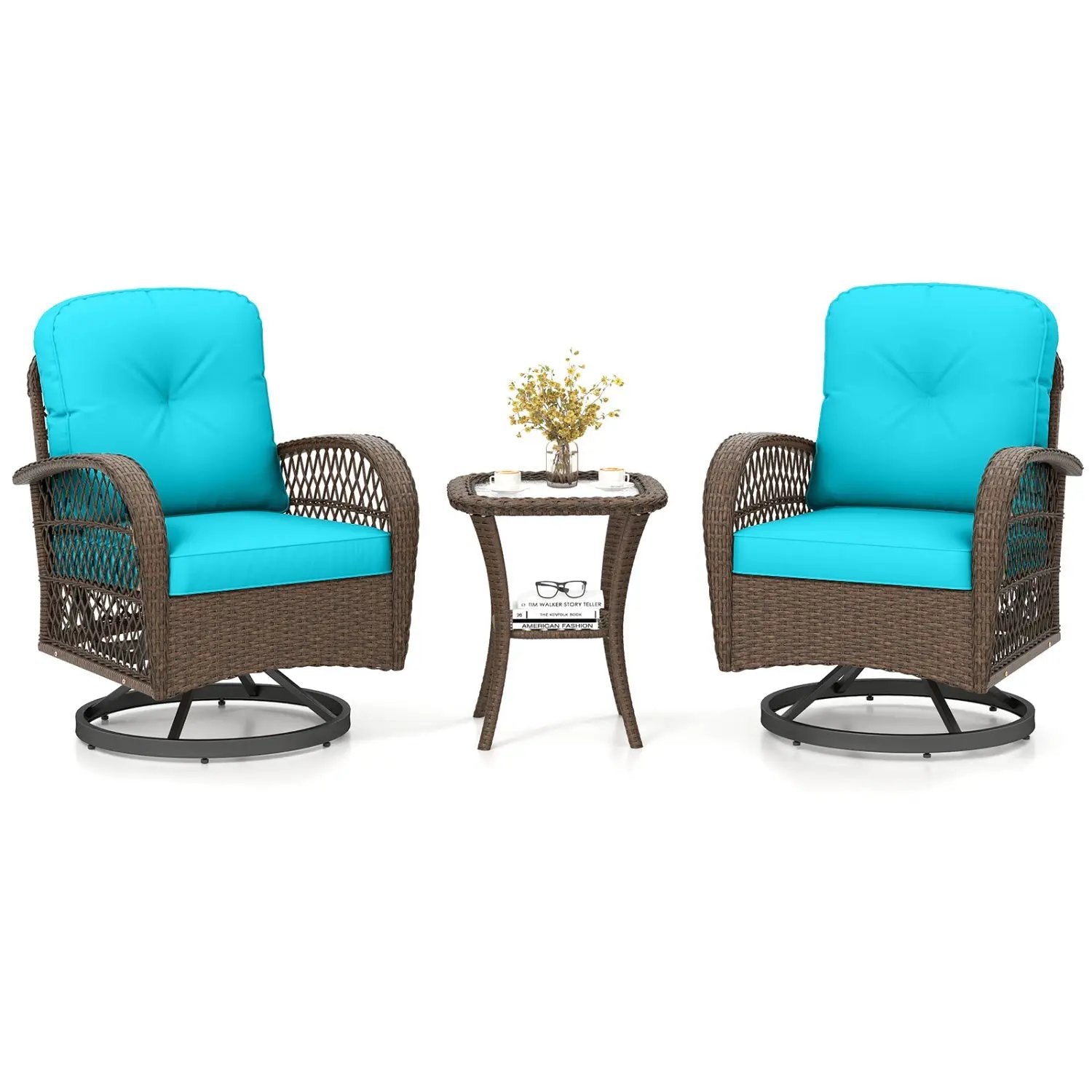 3-Piece Patio Swivel Rocker Set with Glass Side Table by DirectDeals