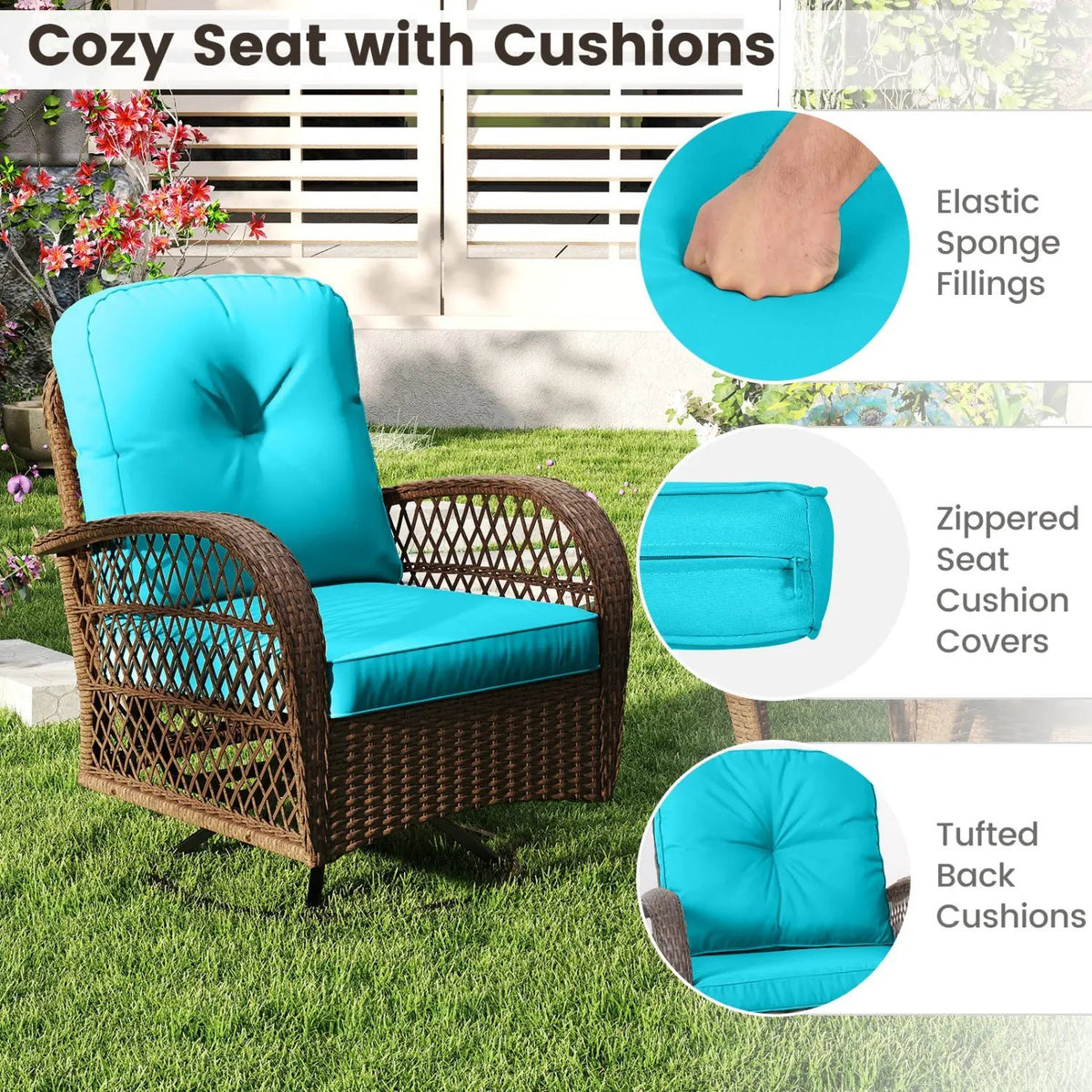 3-Piece Patio Swivel Rocker Set with Glass Side Table by DirectDeals