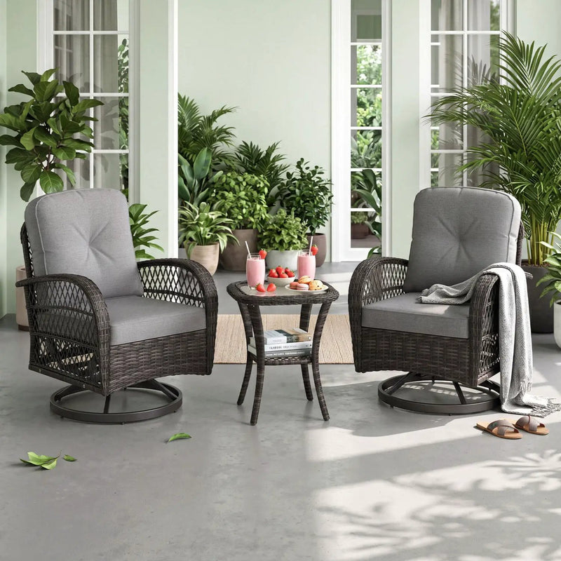 3-Piece Patio Swivel Rocker Set with Glass Side Table by DirectDeals