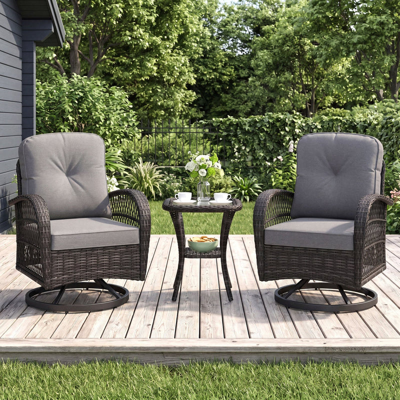 3-Piece Patio Swivel Rocker Set with Glass Side Table by DirectDeals
