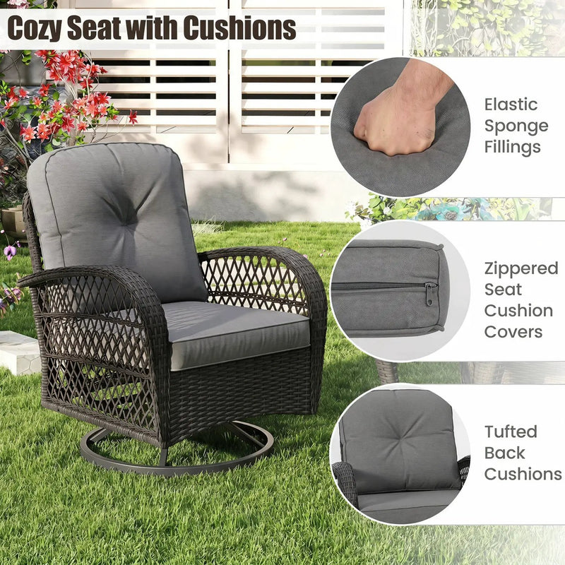 3-Piece Patio Swivel Rocker Set with Glass Side Table by DirectDeals
