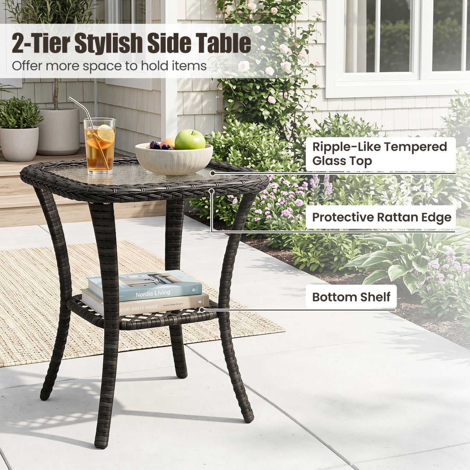 3-Piece Patio Swivel Rocker Set with Glass Side Table by DirectDeals