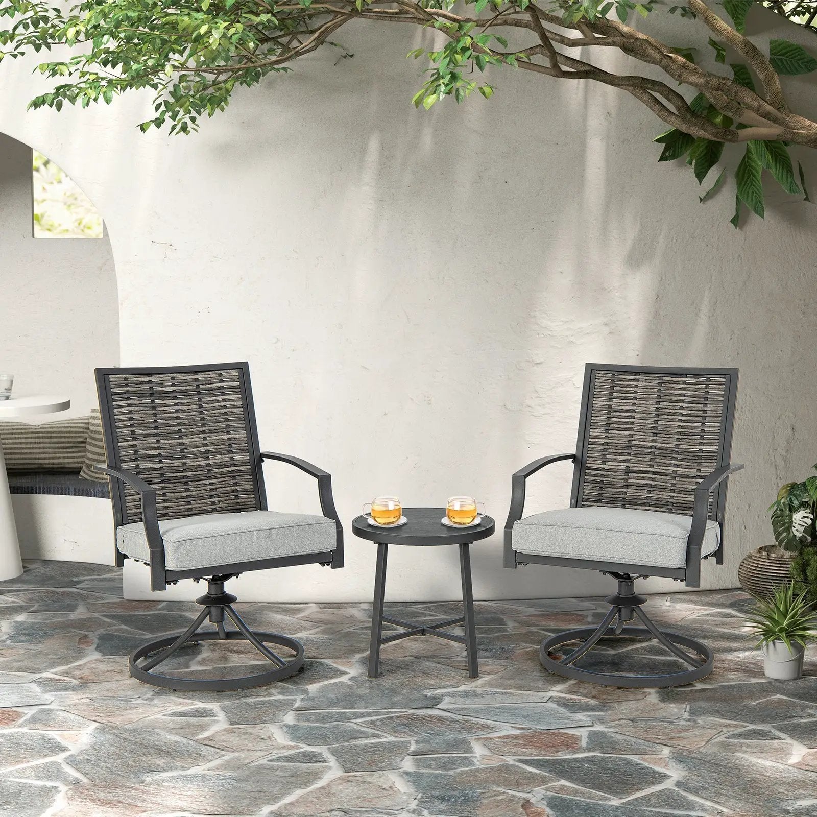 3 Piece Patio Swivel Chair Set with Soft Seat Cushions for Backyard by DirectDeals