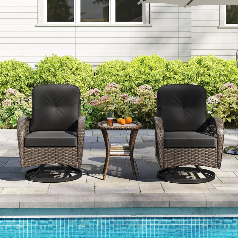 3 Piece Patio Swivel Rocker Set with Tempered Glass Side Table and Thick Cushions by DirectDeals