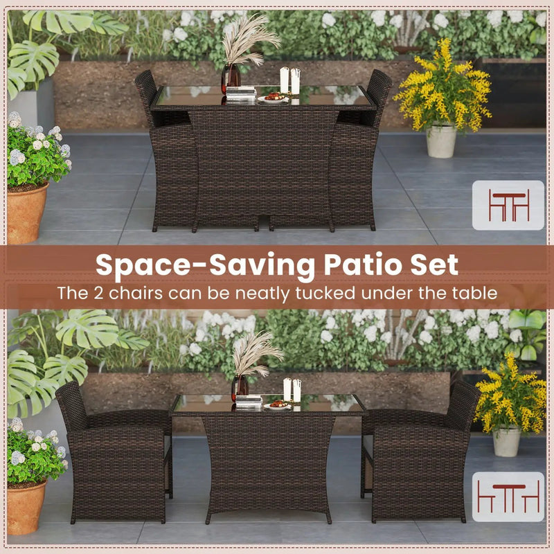 3-Piece Wicker Patio Dining Set with Tempered Glass Table by DirectDeals