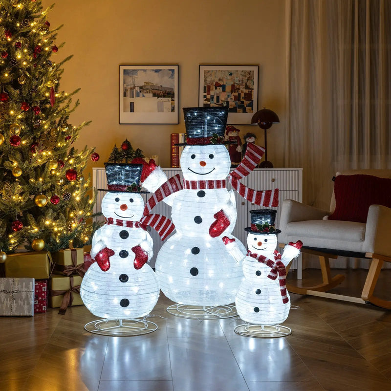 3-Piece Pre-Lit 3D Snowman Set with 270 LED Lights by DirectDeals
