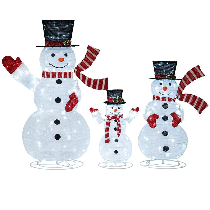 3-Piece Pre-Lit 3D Snowman Set with 270 LED Lights by DirectDeals