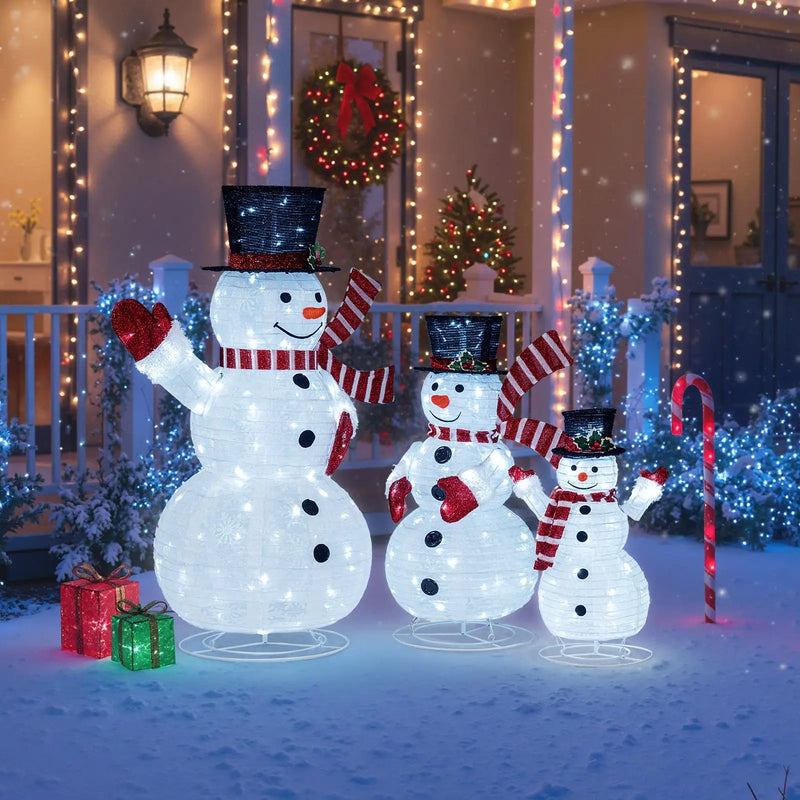 3-Piece Pre-Lit 3D Snowman Set with 270 LED Lights by DirectDeals