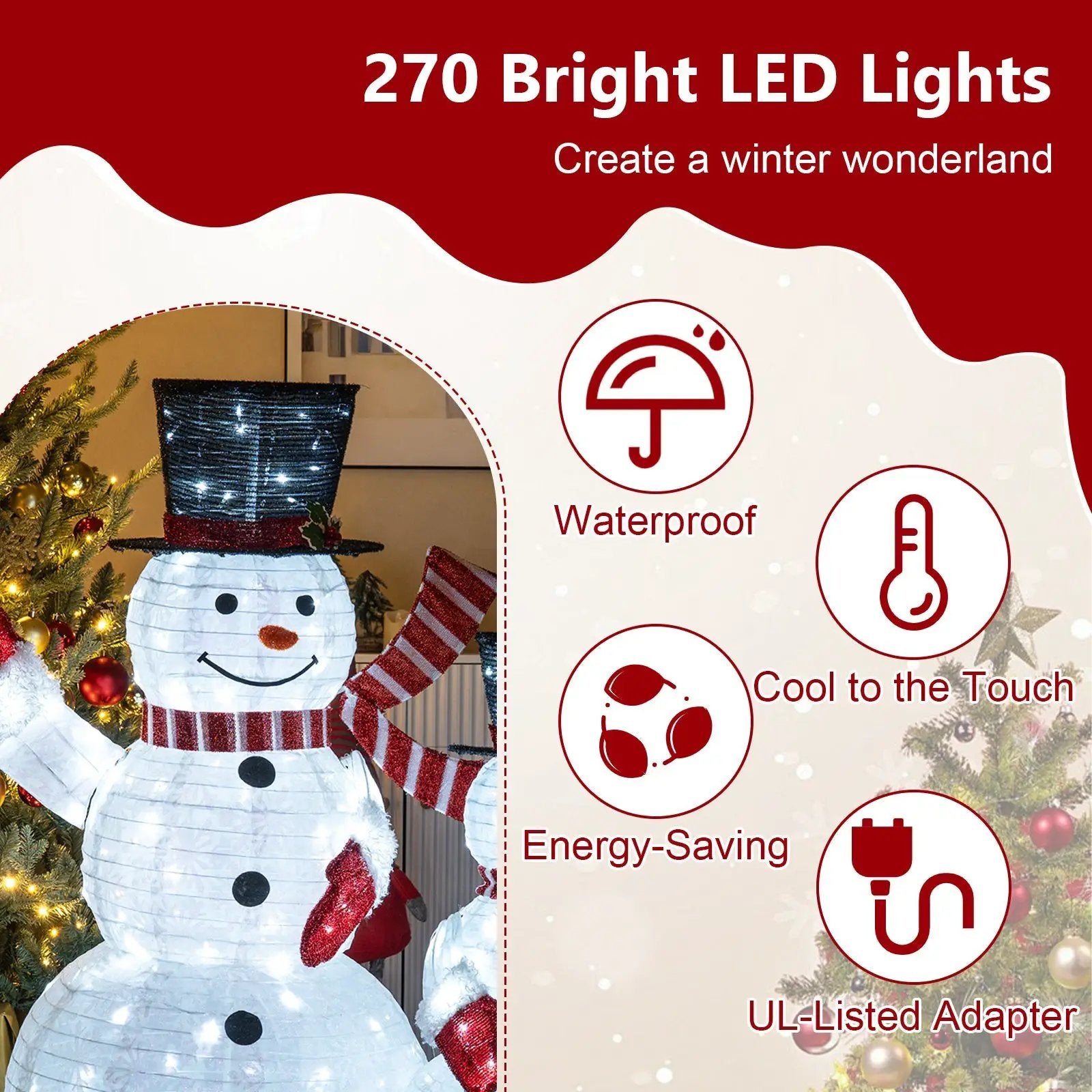 3-Piece Pre-Lit 3D Snowman Set with 270 LED Lights by DirectDeals