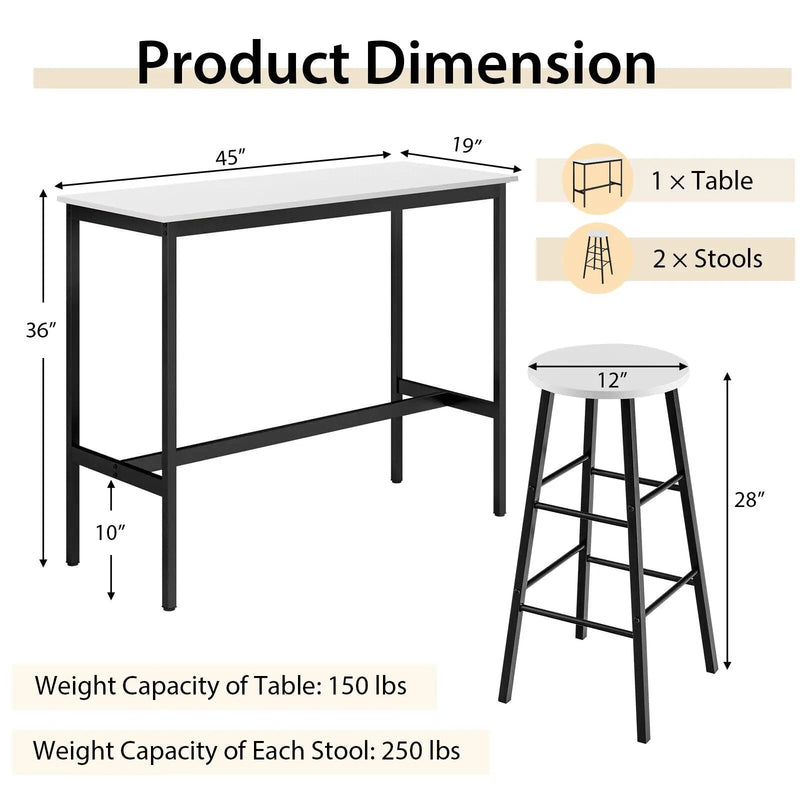 3 Piece Pub Table and Stools Kitchen Dining Set by DirectDeals