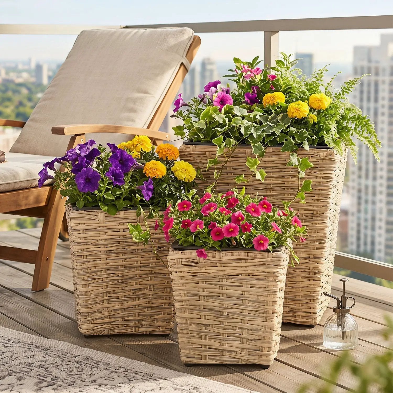 Rattan Planter Box Set - 3 Piece with Removable Liners by DirectDeals
