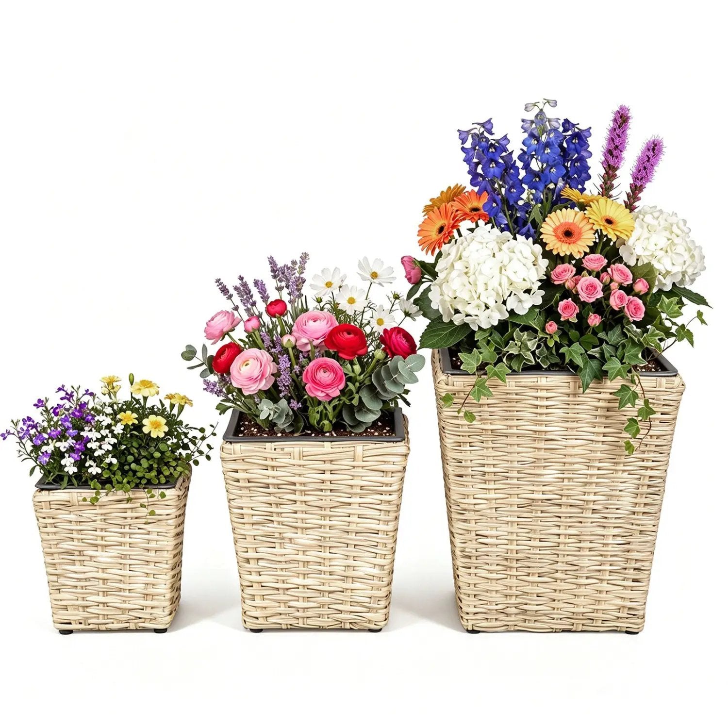Rattan Planter Box Set - 3 Piece with Removable Liners by DirectDeals