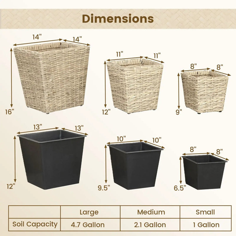 Rattan Planter Box Set - 3 Piece with Removable Liners by DirectDeals