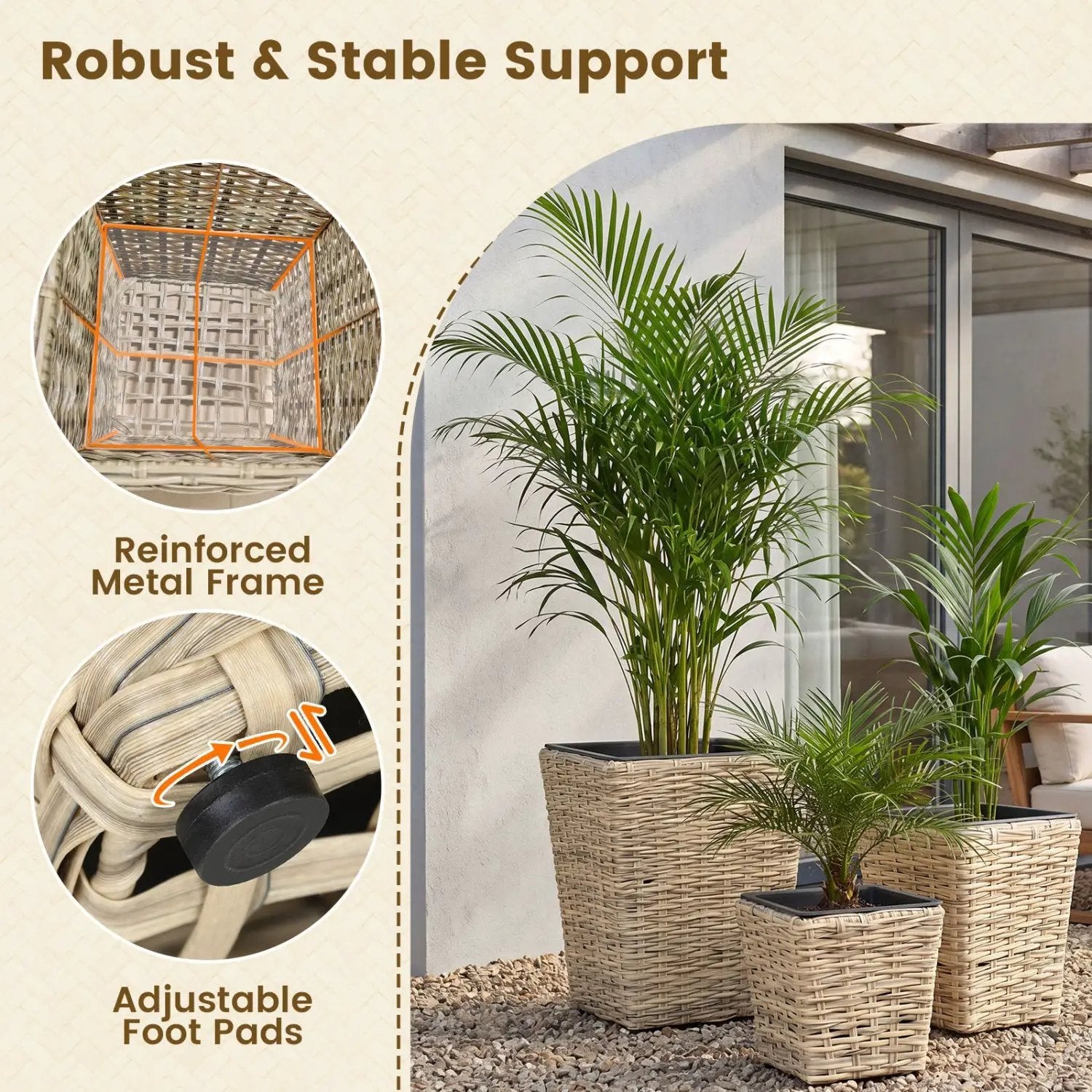 Rattan Planter Box Set - 3 Piece with Removable Liners by DirectDeals