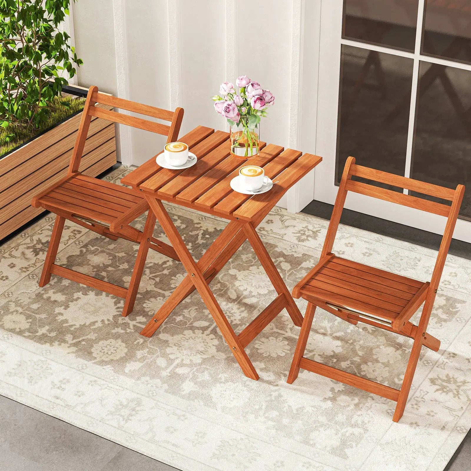 3 Piece Solid Wood Furniture Set with 2 Folding Chairs by DirectDeals