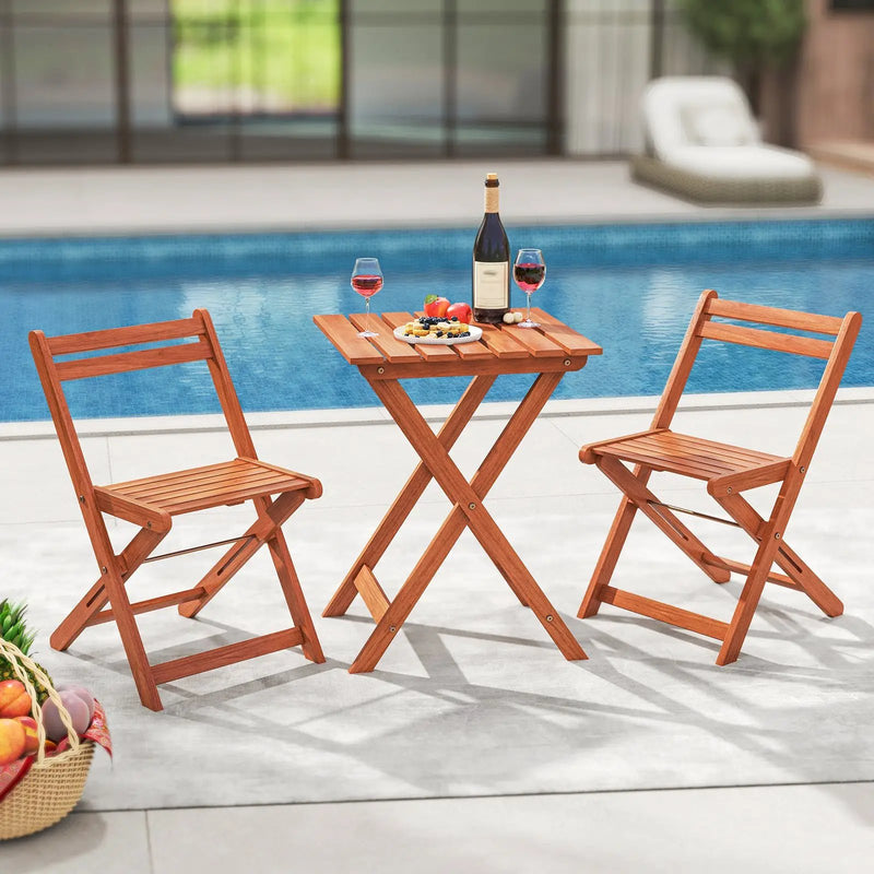 3 Piece Solid Wood Furniture Set with 2 Folding Chairs by DirectDeals