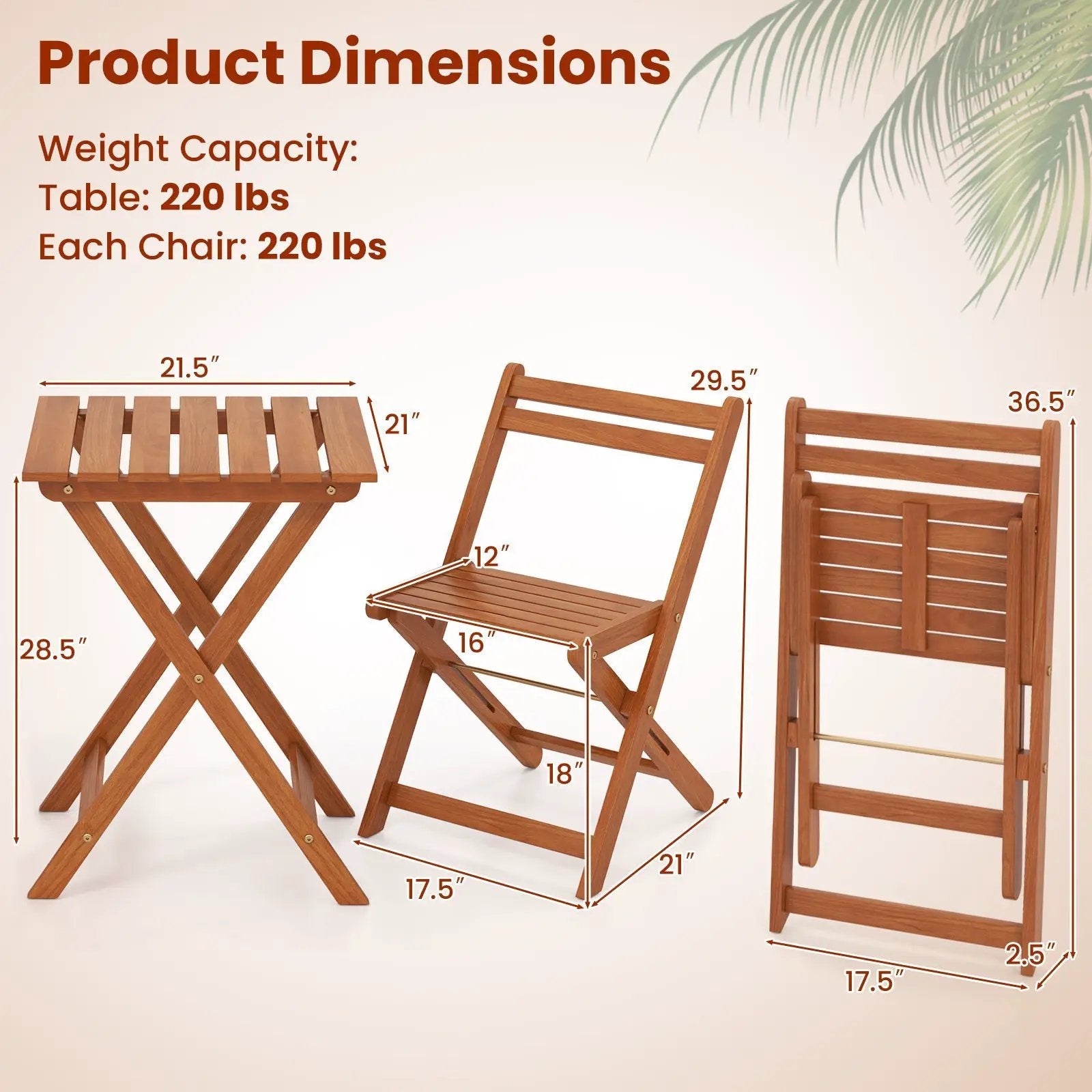 3 Piece Solid Wood Furniture Set with 2 Folding Chairs by DirectDeals