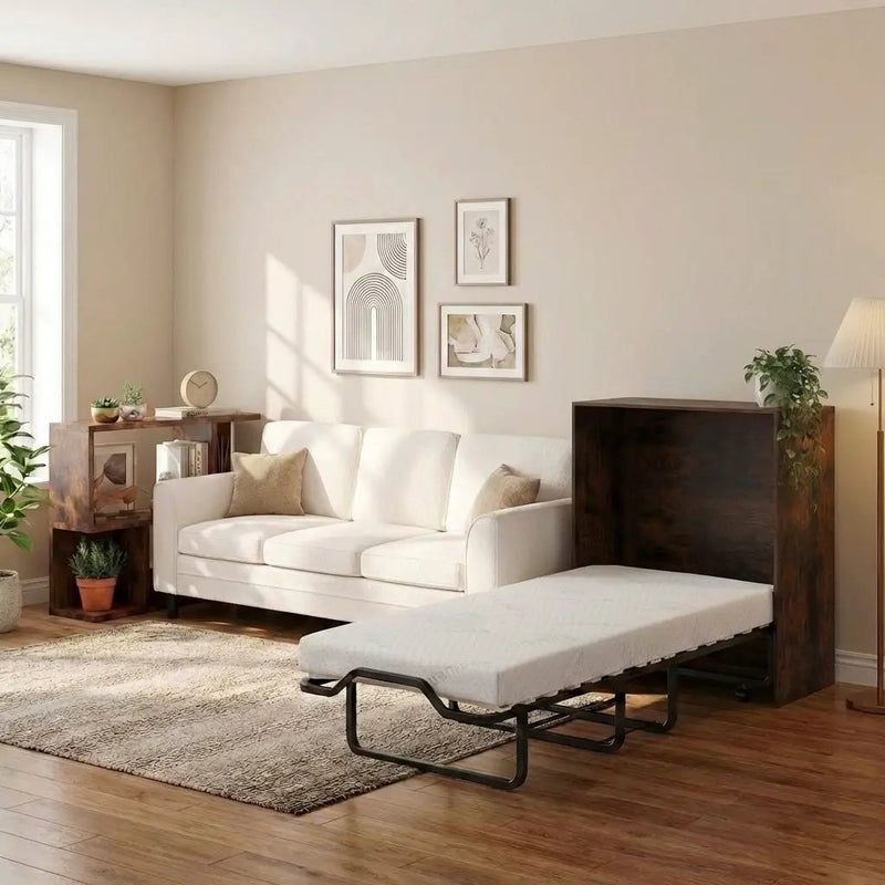 3-Piece Space-Saving Living Room with Teddy Sofa Display Bookshelf & Foldable Murphy Bed by DirectDeals