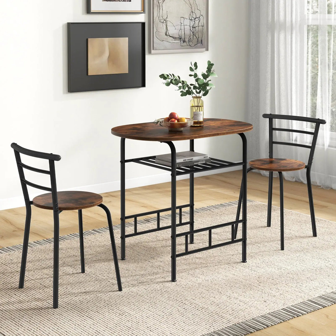 3 pcs Home Kitchen Bistro Pub Dining Table 2 Chairs Set by DirectDeals