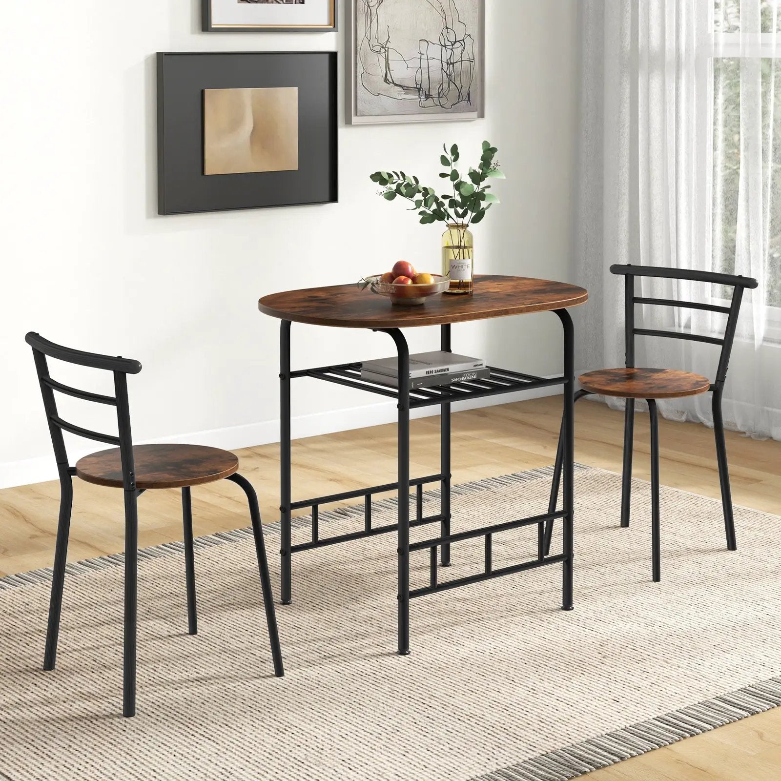 3 pcs Home Kitchen Bistro Pub Dining Table 2 Chairs Set by DirectDeals