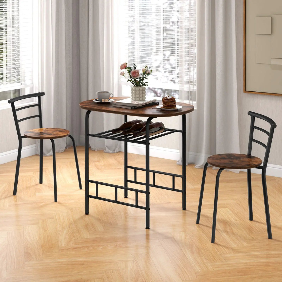 3 pcs Home Kitchen Bistro Pub Dining Table 2 Chairs Set by DirectDeals