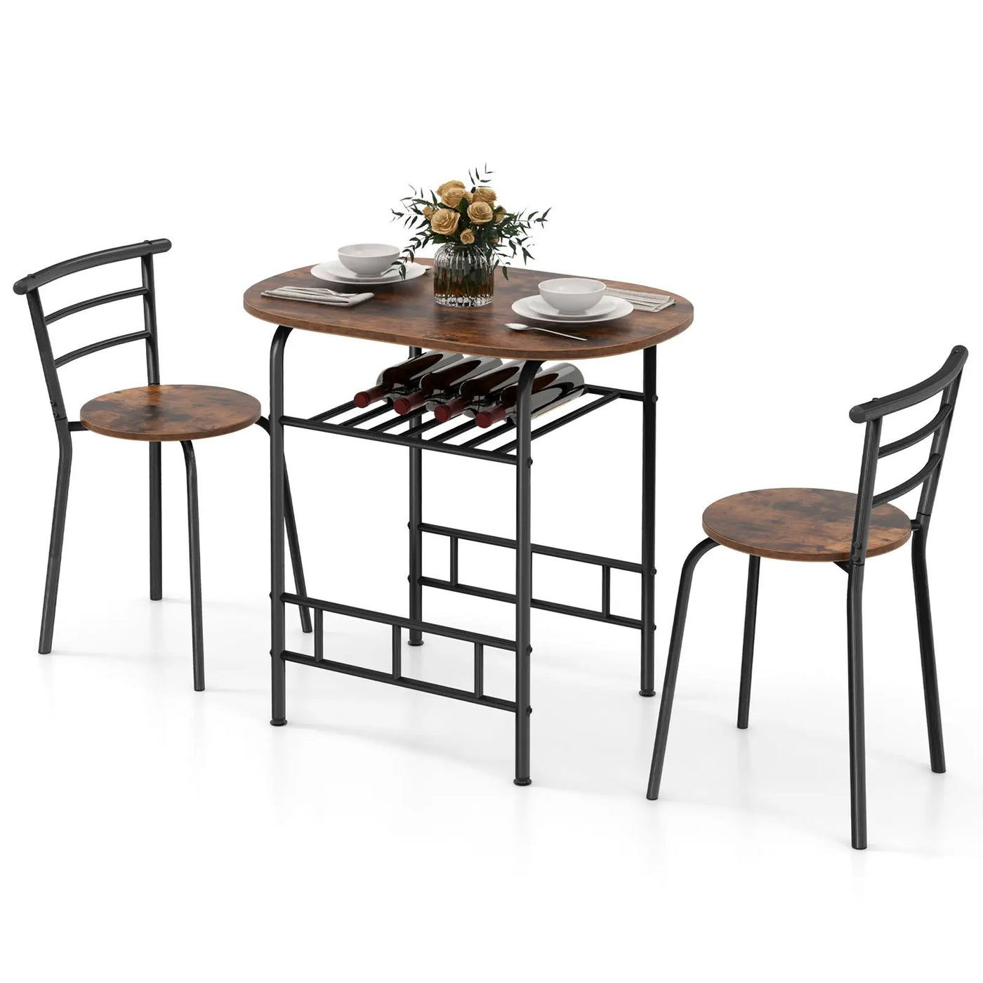 3 pcs Home Kitchen Bistro Pub Dining Table 2 Chairs Set by DirectDeals