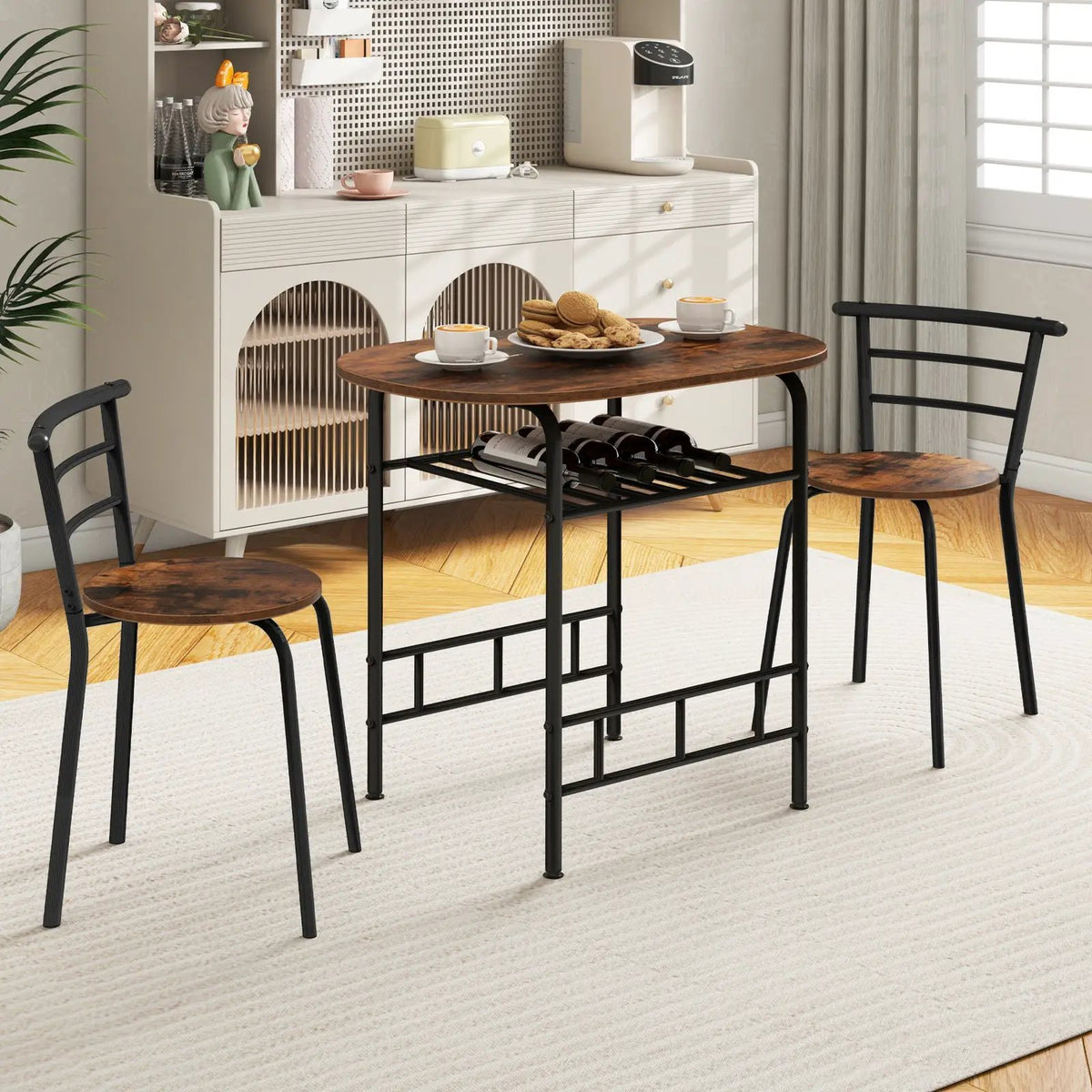 3 pcs Home Kitchen Bistro Pub Dining Table 2 Chairs Set by DirectDeals