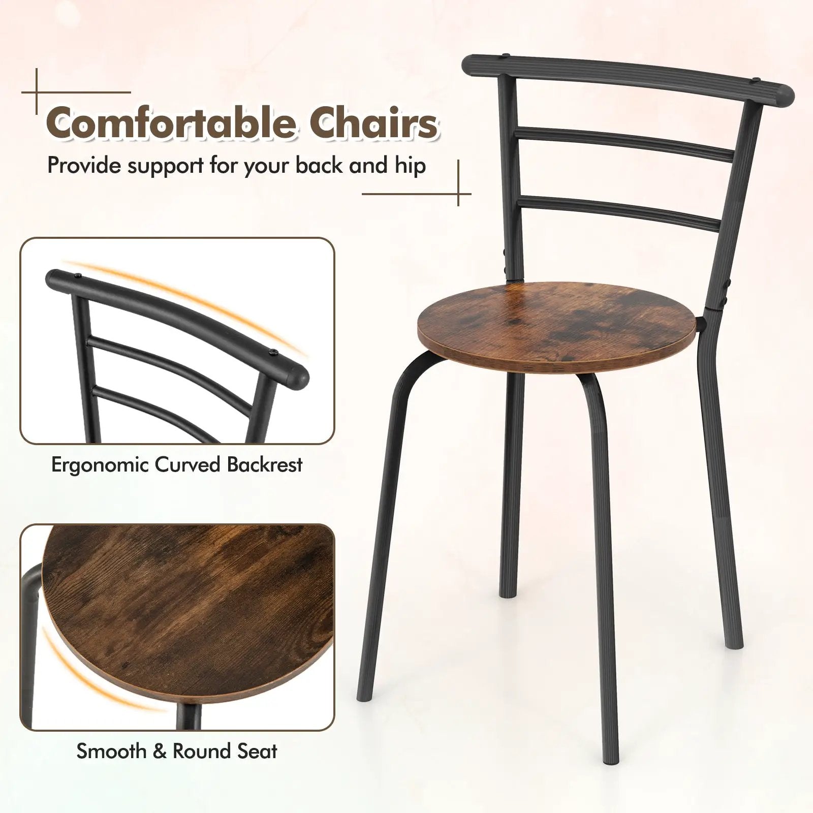 3 pcs Home Kitchen Bistro Pub Dining Table 2 Chairs Set by DirectDeals