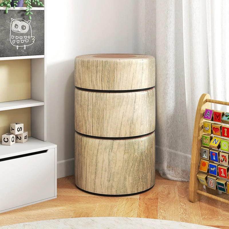 3-Piece Tree Stump Stool Set with Wood Printing Nature Decoration by DirectDeals