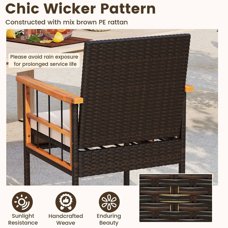 3 Piece Wicker Furniture Set with Acacia Wood Tabletop and Armrest for Balcony-White by DirectDeals