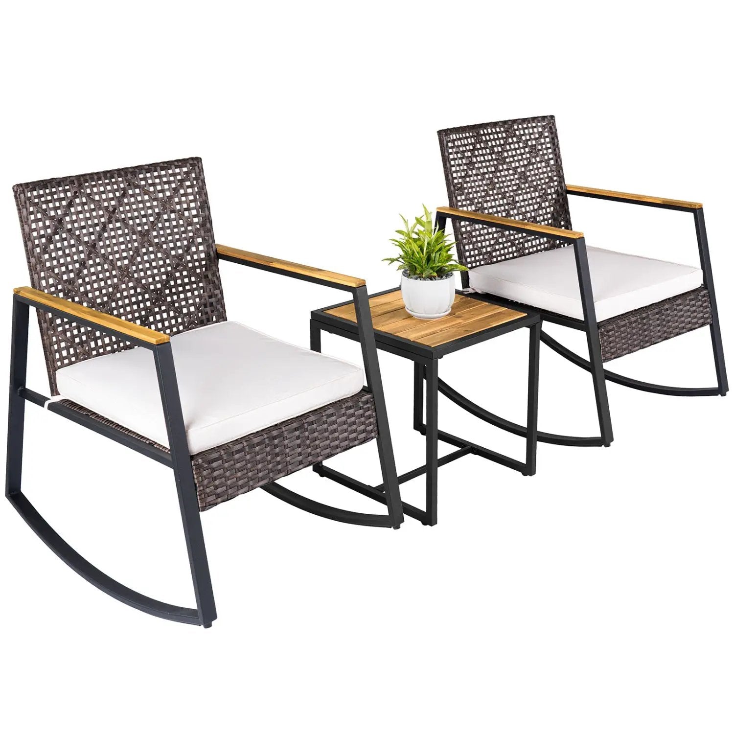 3-Piece Wicker Rocking Chair Set with Coffee Table by DirectDeals