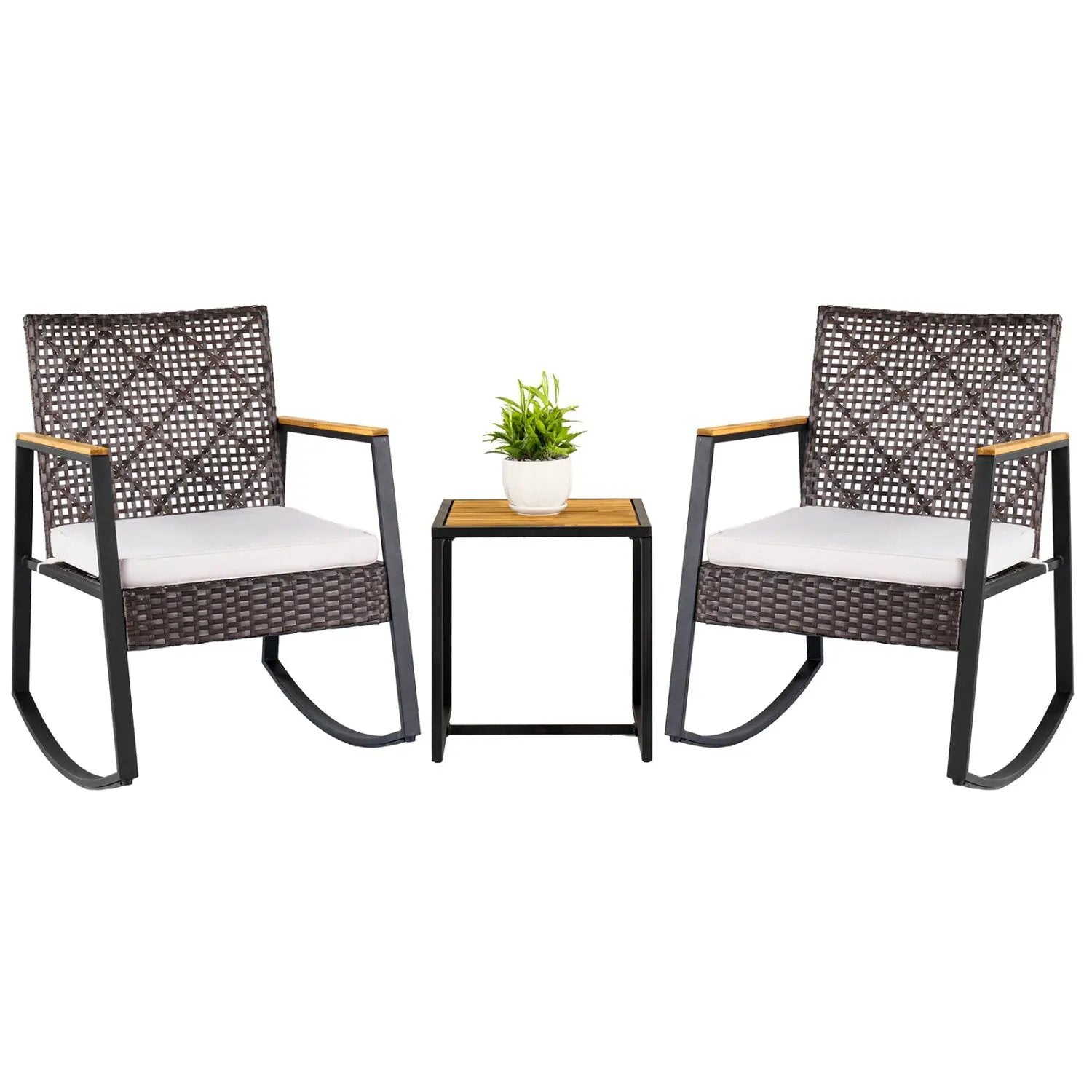 3-Piece Wicker Rocking Chair Set with Coffee Table by DirectDeals