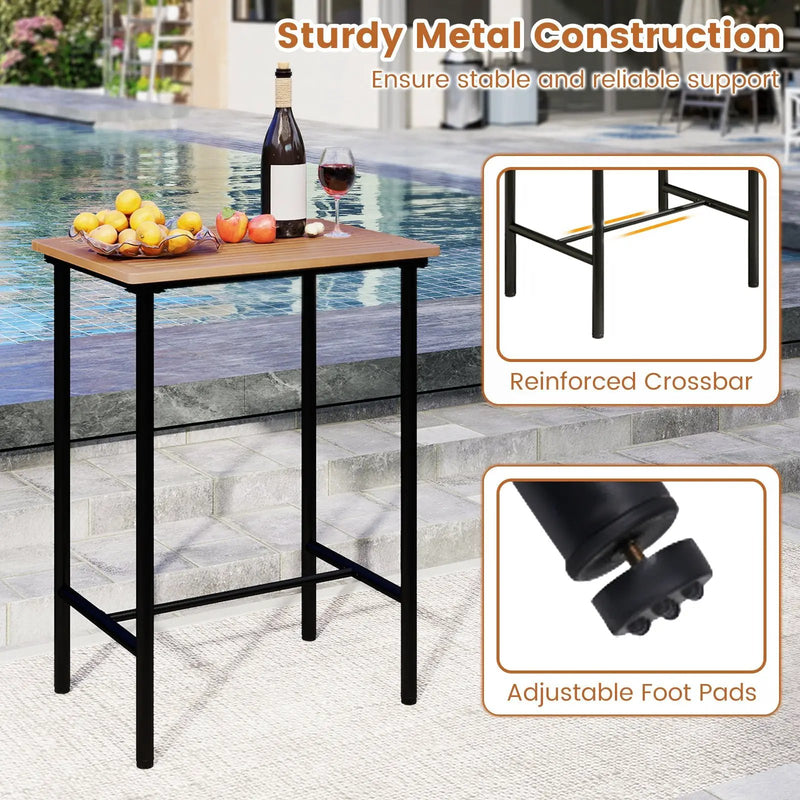 3 Pieces Acacia Wood Patio Bar Set Rectangular Table with Metal Frame by DirectDeals