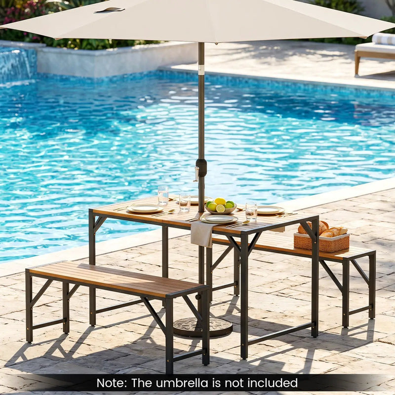 51" Acacia Wood Patio Dining Table with Umbrella Hole by DirectDeals