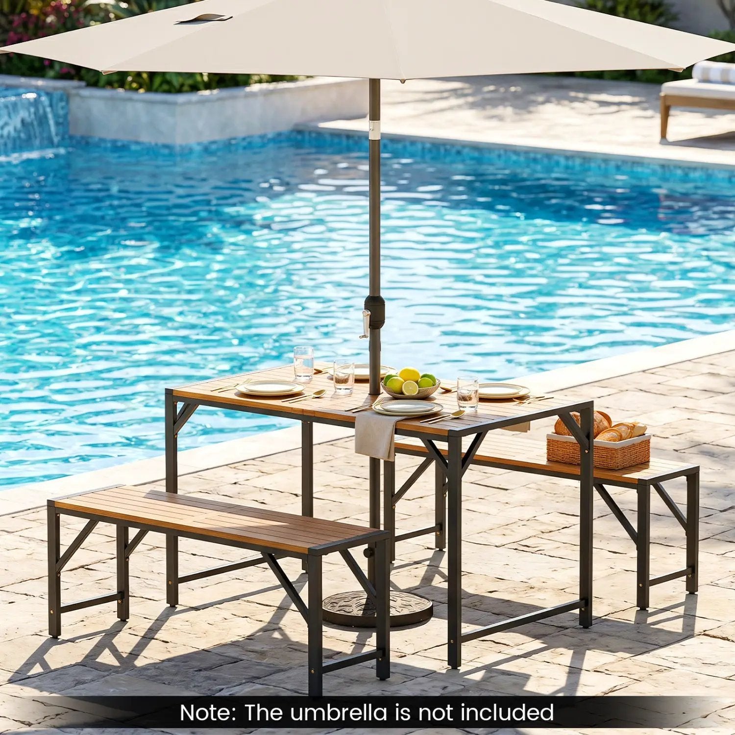 Acacia Wood Outdoor Bench 47.5" with Slatted Seat by DirectDeals