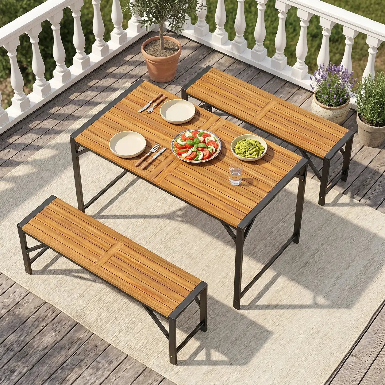 Acacia Wood Outdoor Bench 47.5" with Slatted Seat by DirectDeals