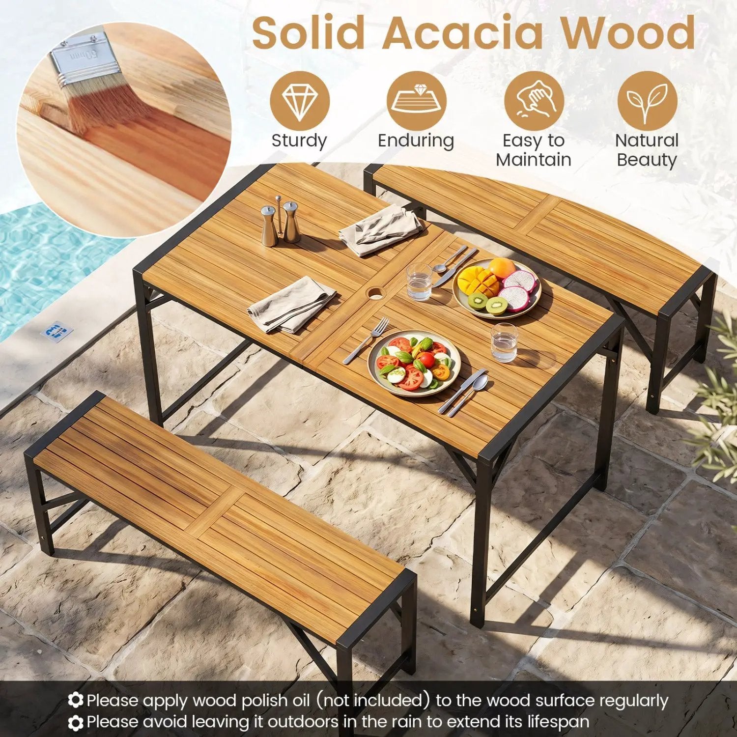 Acacia Wood Outdoor Bench 47.5" with Slatted Seat by DirectDeals