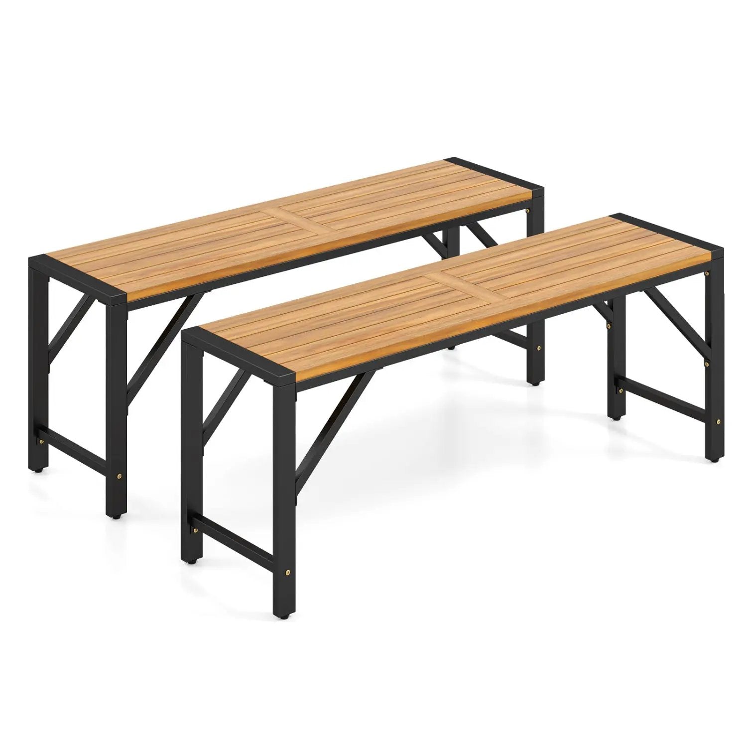 Acacia Wood Outdoor Bench Set of 2, 47.5" Slatted Seat by DirectDeals