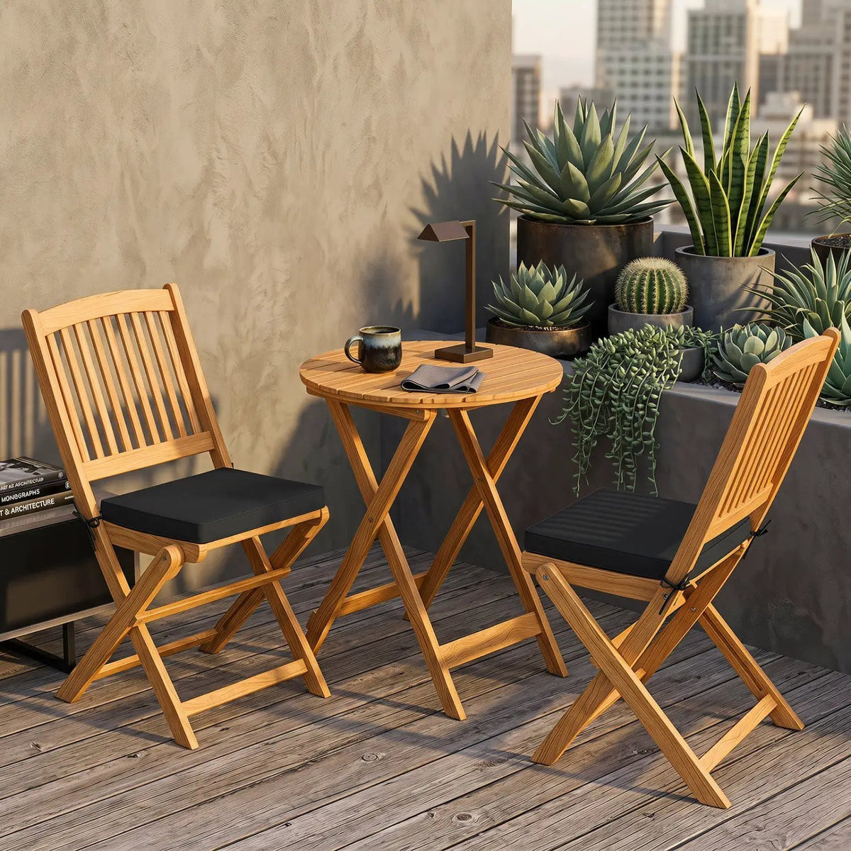 3-Piece Acacia Wood Folding Bistro Set with Cushions by DirectDeals