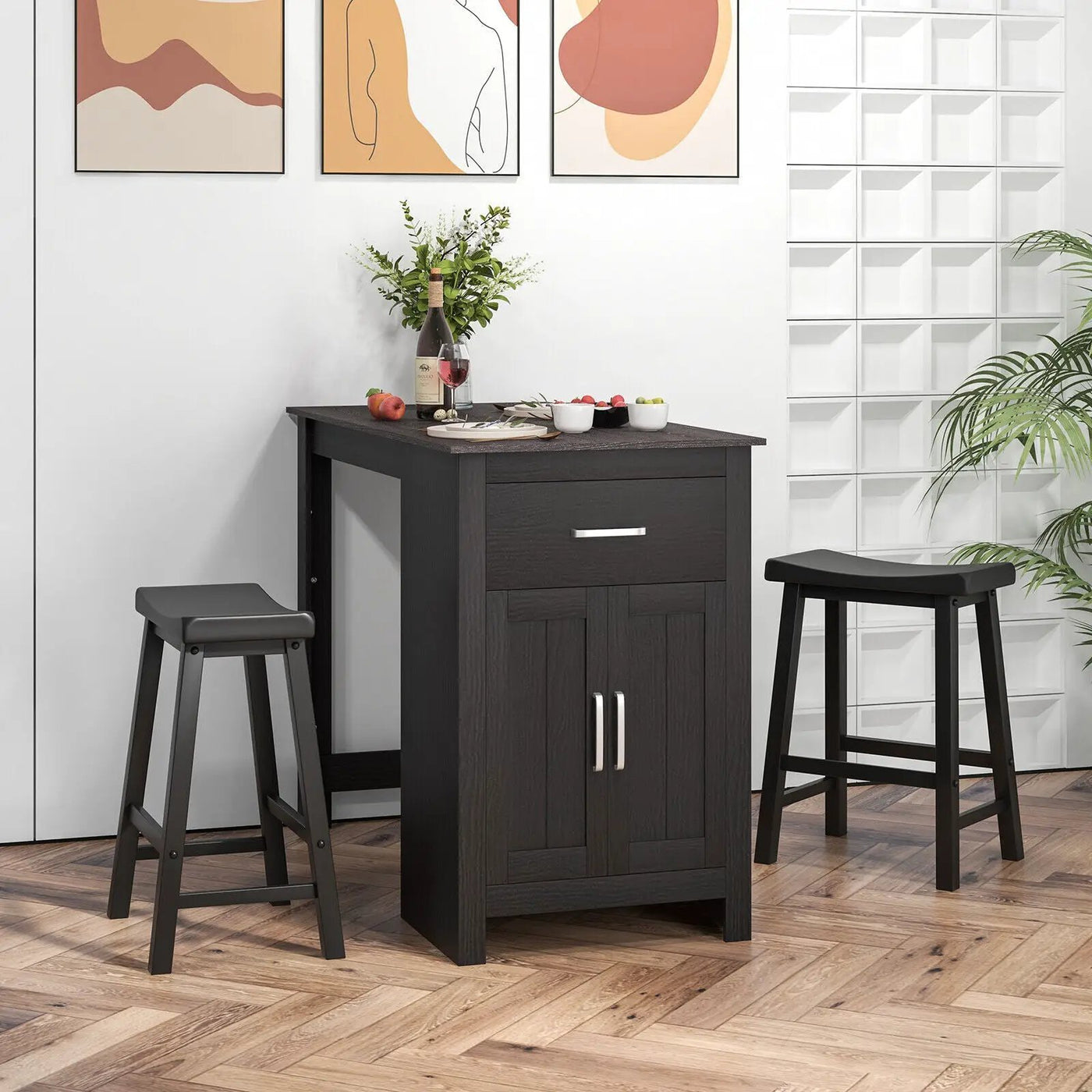 3-Piece Bar Table Set for 2 with 2 Saddle Stools for Dining Room by DirectDeals