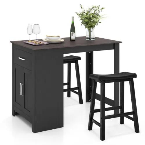 3-Piece Bar Table Set for 2 with 2 Saddle Stools for Dining Room by DirectDeals