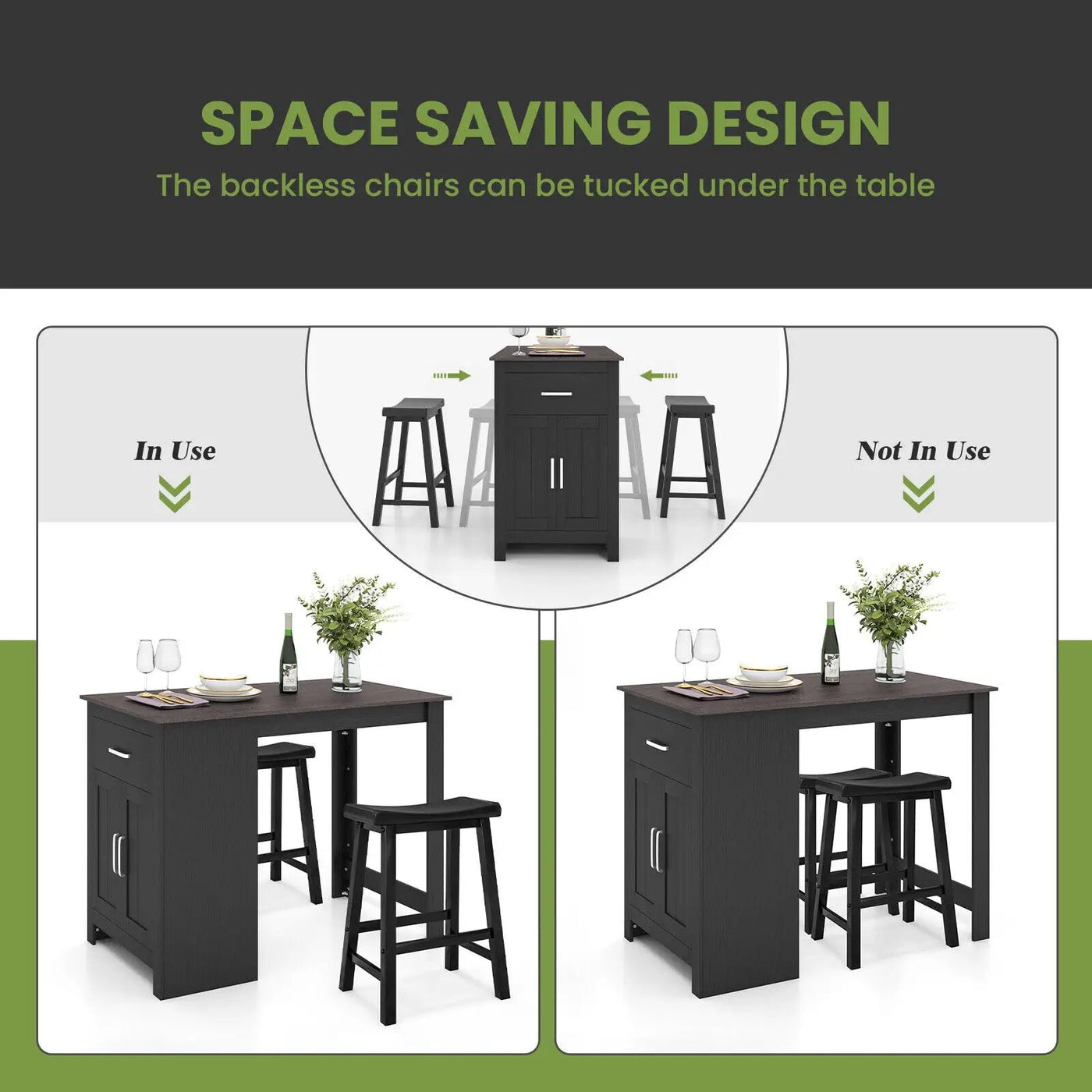 3-Piece Bar Table Set for 2 with 2 Saddle Stools for Dining Room by DirectDeals