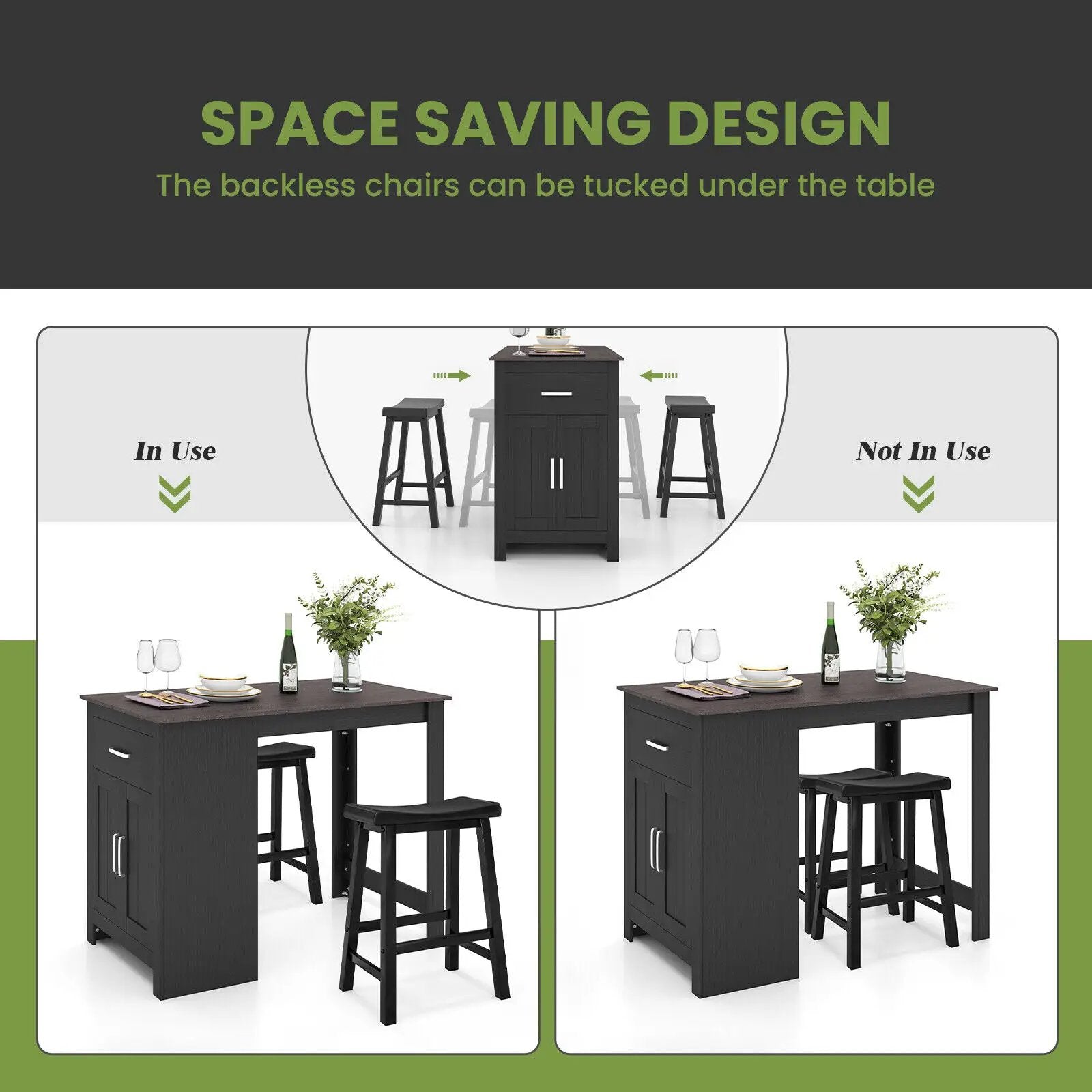 3-Piece Bar Table Set for 2 with 2 Saddle Stools for Dining Room by DirectDeals