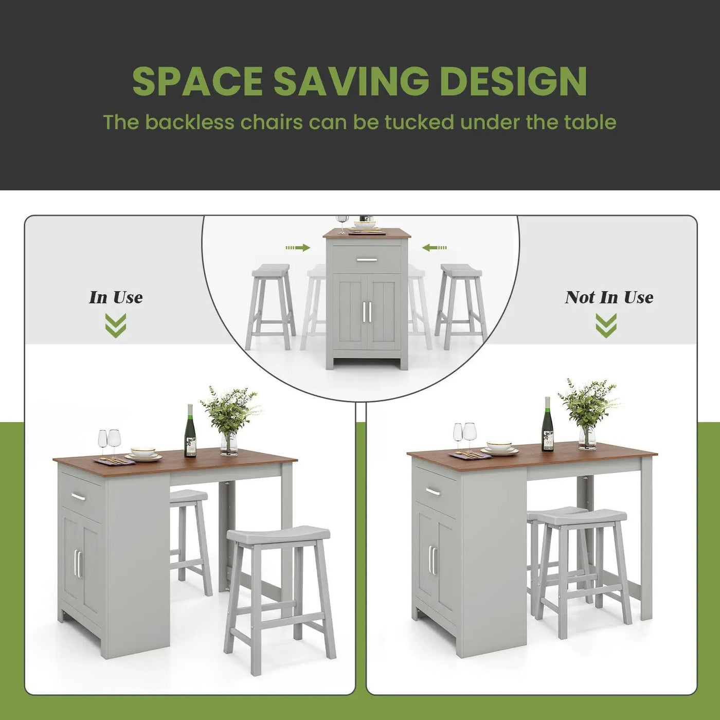 3-Piece Bar Table Set for 2 with 2 Saddle Stools for Dining Room by DirectDeals