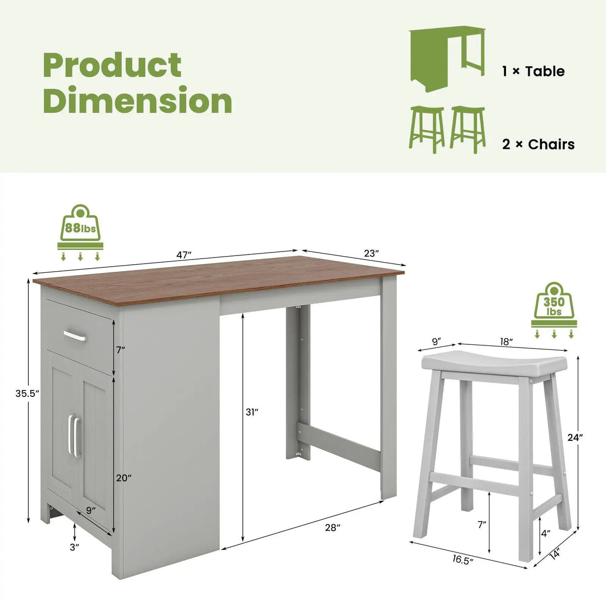 3-Piece Bar Table Set for 2 with 2 Saddle Stools for Dining Room by DirectDeals