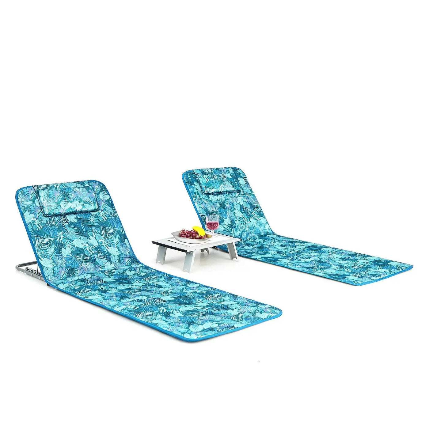 3 Pieces Beach Lounge Chair Mat Set 2 Adjustable Lounge Chairs with Table Stripe by DirectDeals